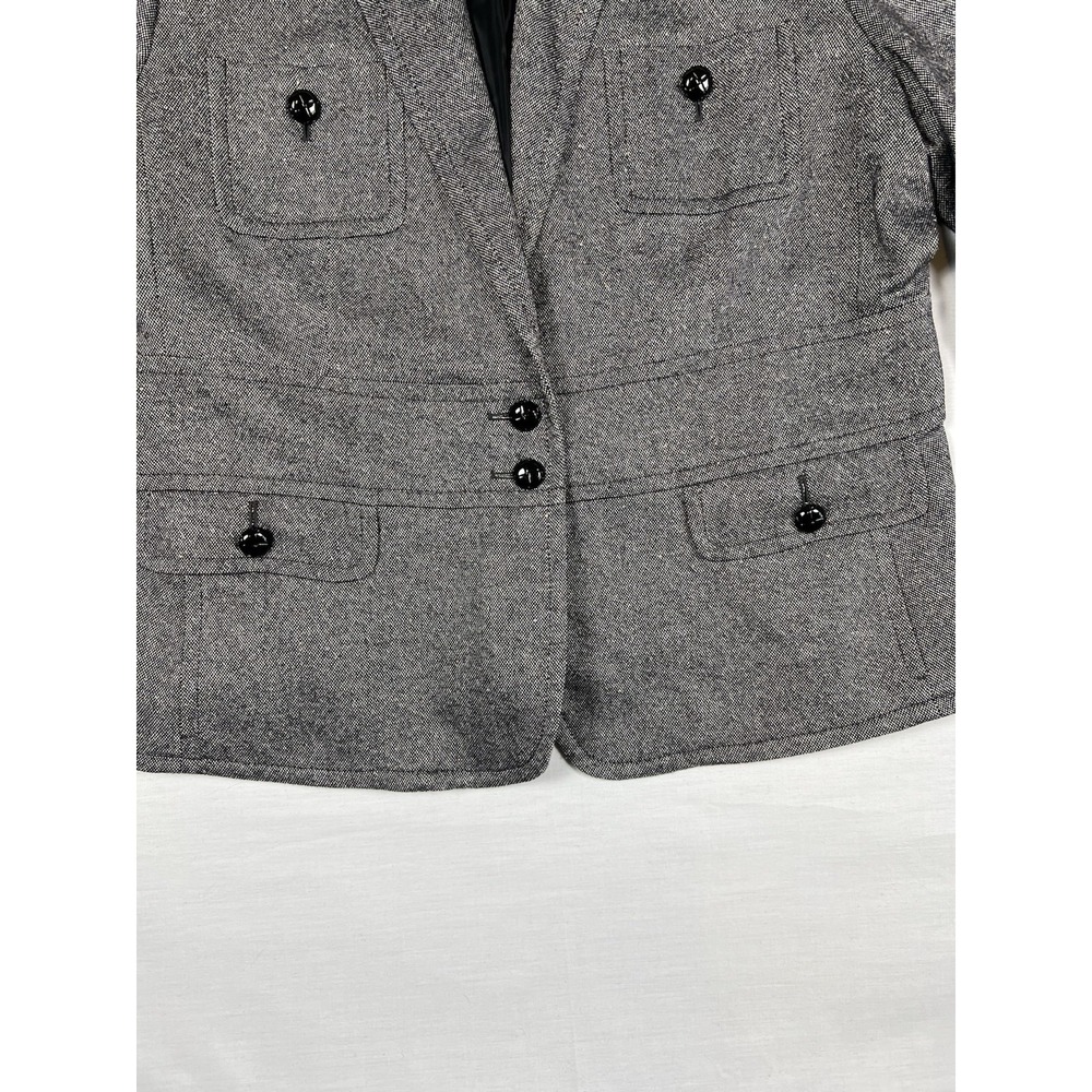 Talbots Blazer Women 16 Gray Wool Silk Blend Tweed Two Button Academia Jacket - Picture 5 of 16
